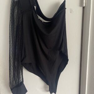 Pink Lily Black Sheer Sleeve Bodysuit